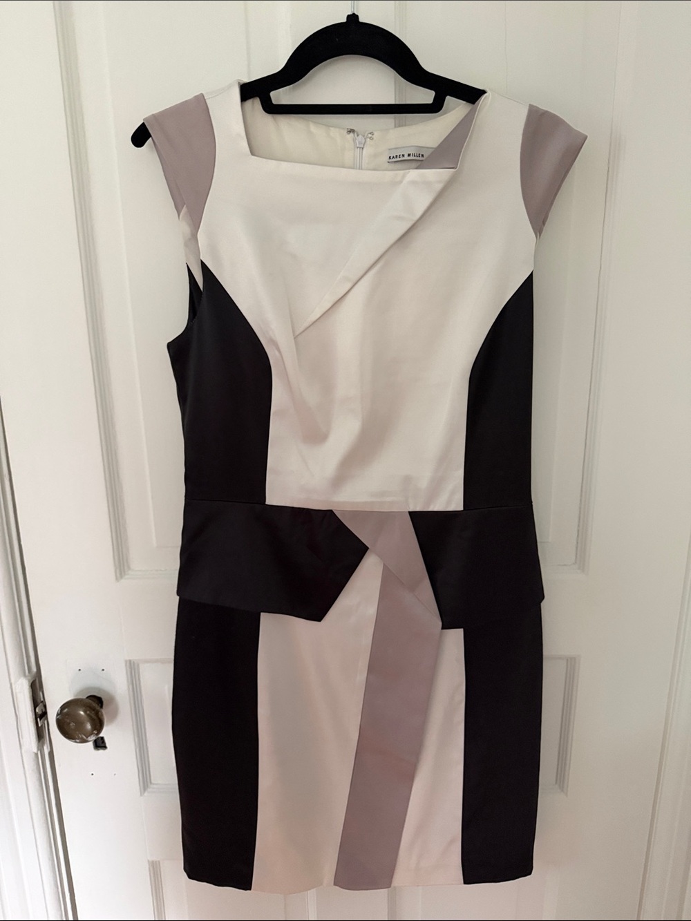 Karen Millen Black, White & Taupe Colorblock Sheath Dress
